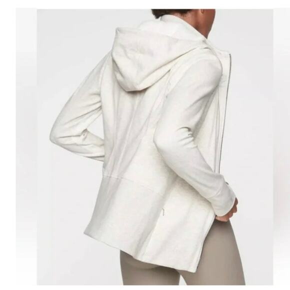 Athleta Luxe Victory fur lined hoodie jacket ivory pockets size extra small - Picture 2 of 11